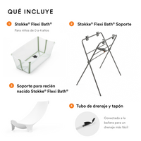 Bañera Flexi Bath Stokke + Soporte para recién nacido + Stand para Bañera Flexi Bath + porta shampoo