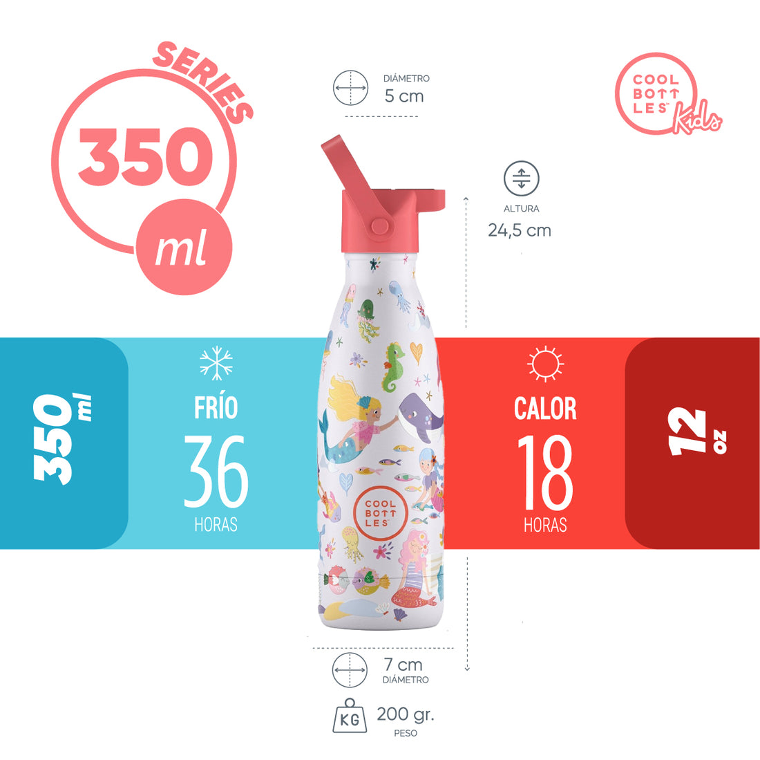 Cool Bottles Botella Termo Infantil Sweet Mermaids 350ml