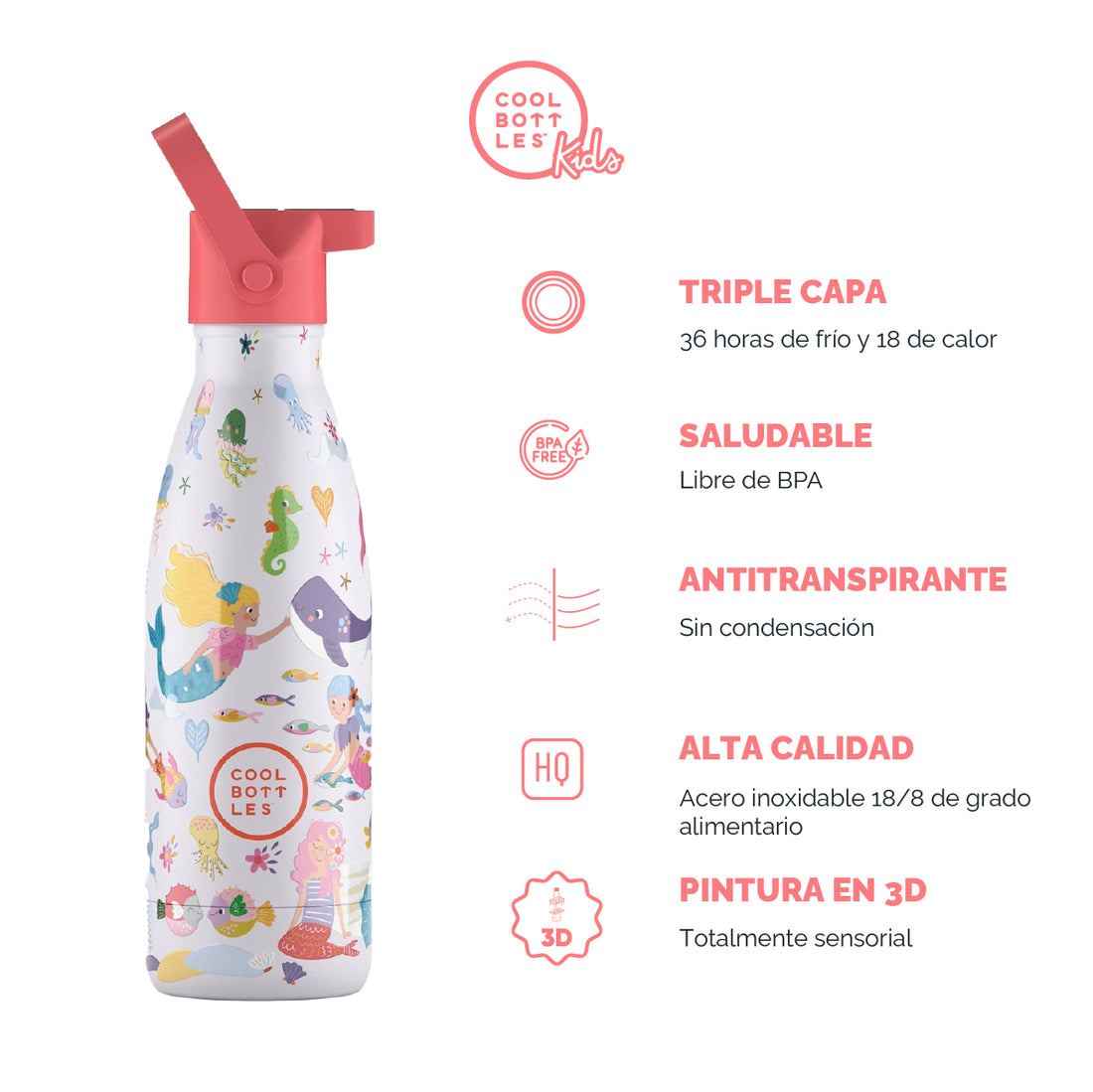 Cool Bottles Botella Termo Infantil Sweet Mermaids 350ml