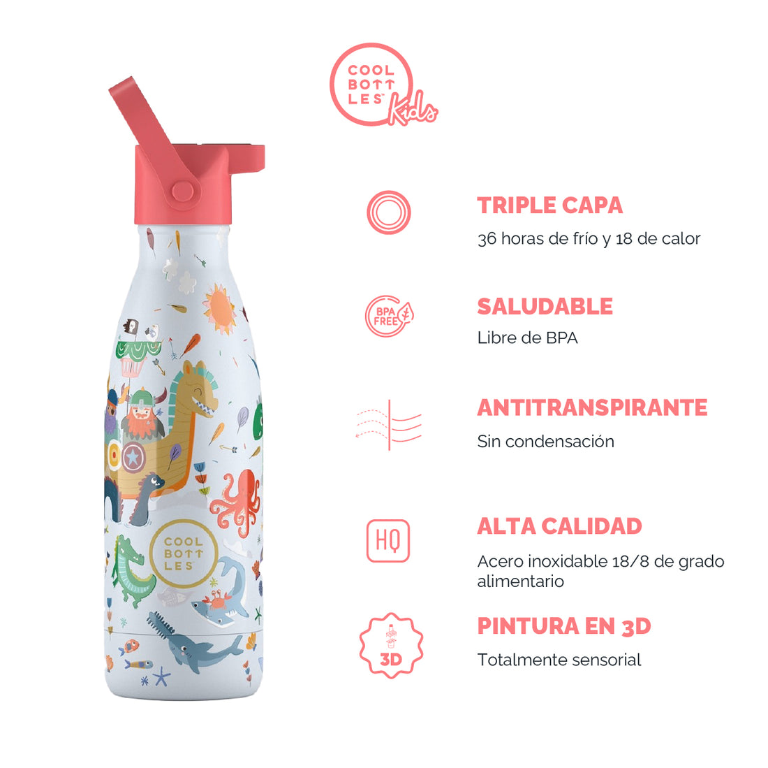 Cool Bottles Botella Termo Infantil Brave Vikings 350ml