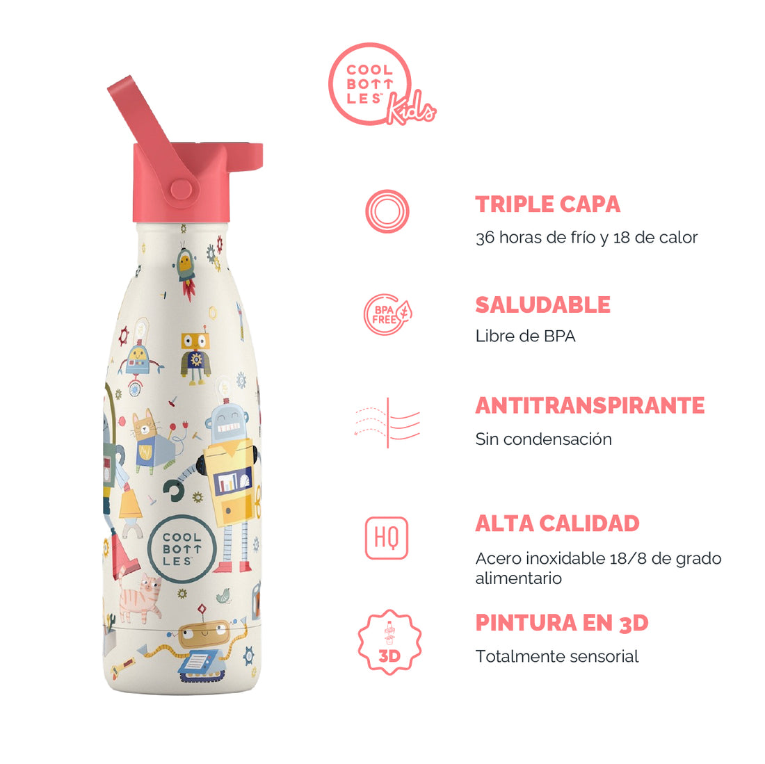 Cool Bottles Botella Termo Infantil Messy Robots 350ml