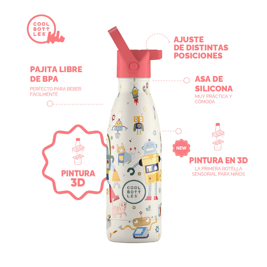 Cool Bottles Botella Termo Infantil Messy Robots 350ml