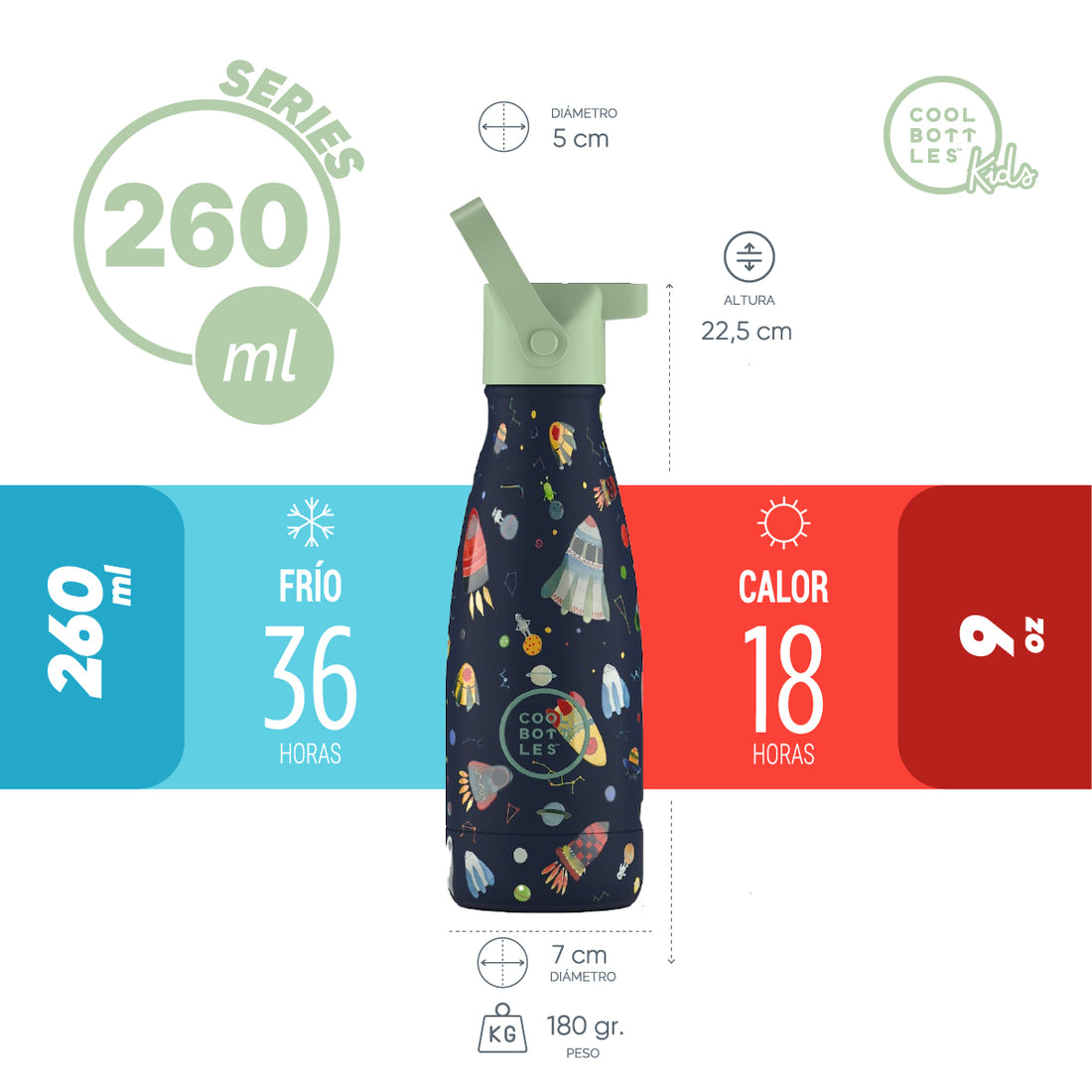 Cool Bottles Botella Termo Infantil Space Rockets 260ml