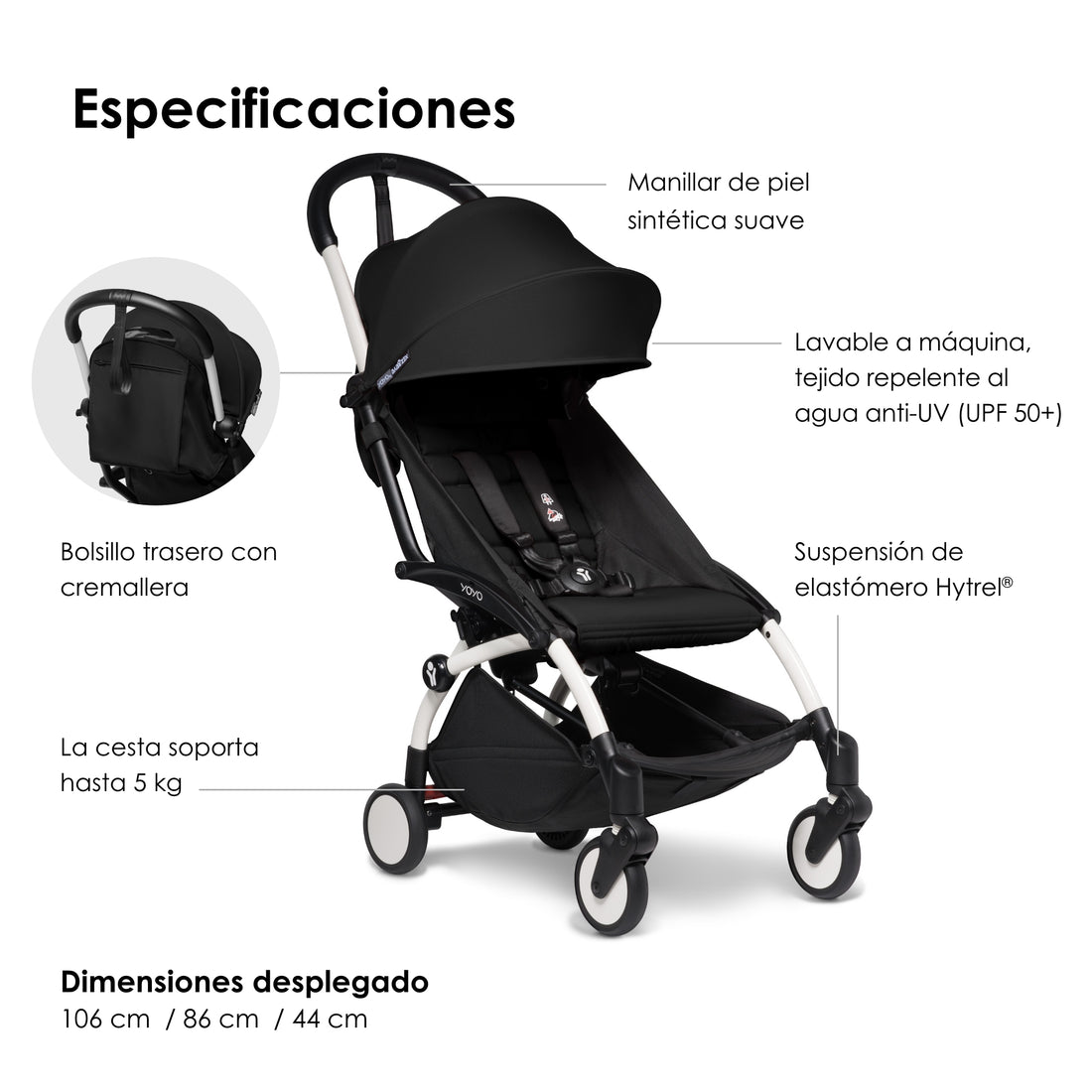 BABYZEN Cochecito 6+ YOYO2 Chasis Blanco y Color Pack 6+