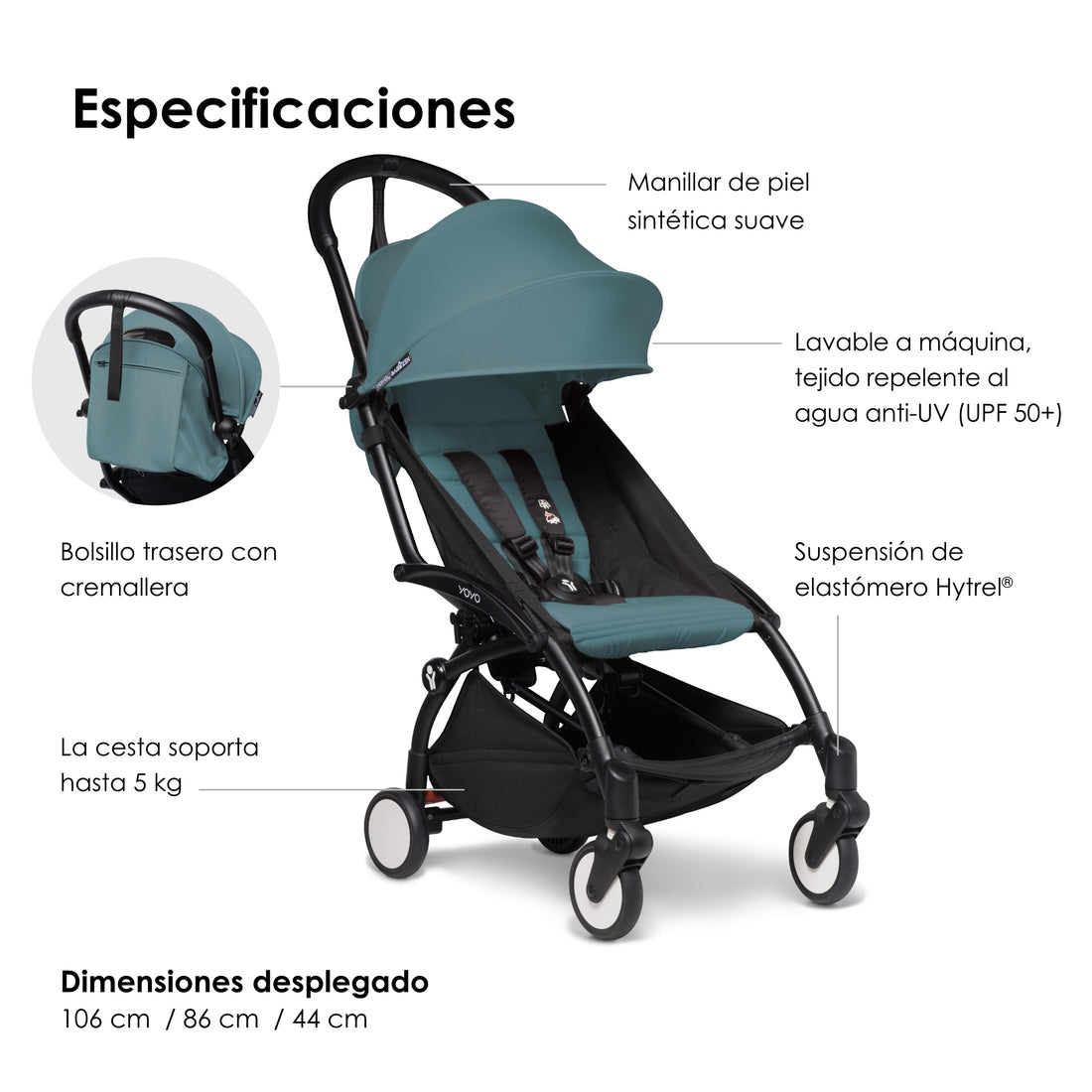 BABYZEN Cochecito 6+ YOYO2 Chasis Negro y Color Pack 6+