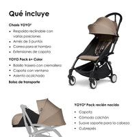 BABYZEN Cochecito Completo YOYO2 - Incluye Pack Recién Nacido 0+, Chasis (Negro) y  Color Pack 6+