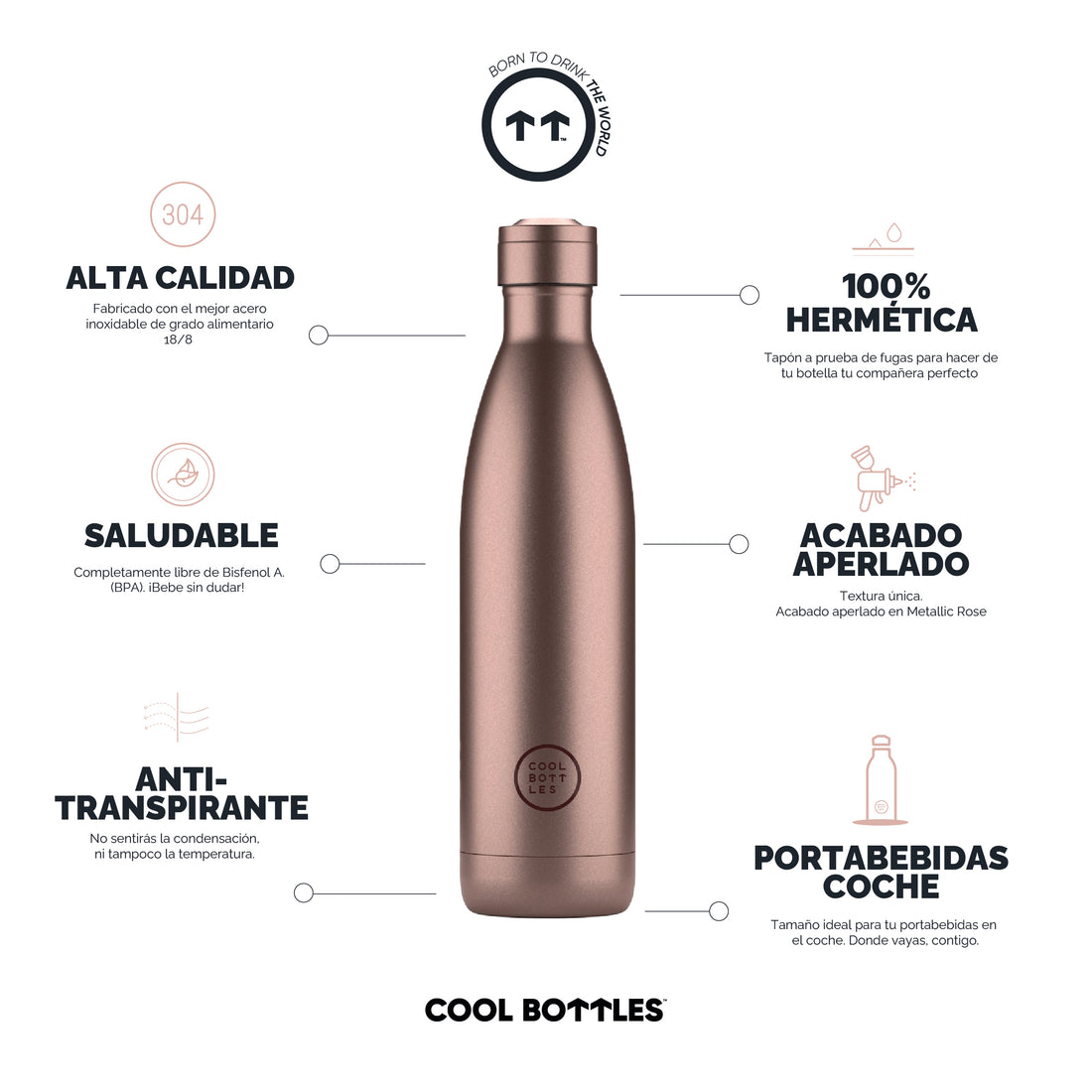 Cool Bottles Botella Termo Metallic Rose 750ml