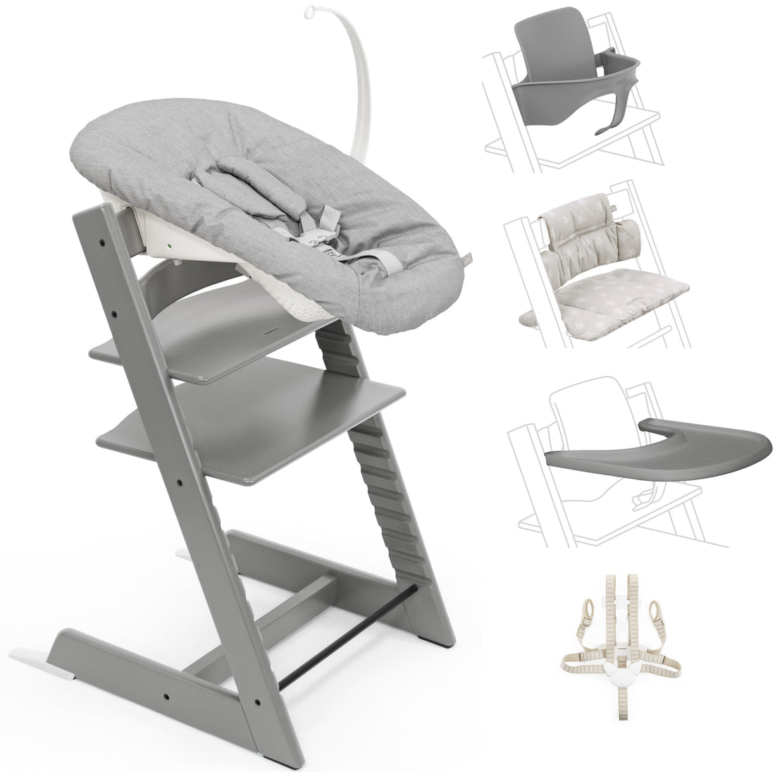 Stokke Tripp Trapp Paquete completo Newborn Set, Baby Set, Tray, Cojín y Arnes