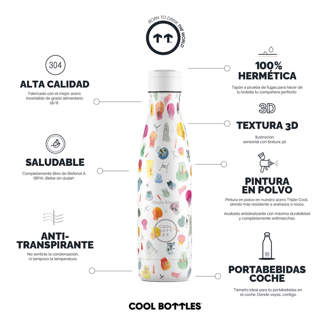 Cool Bottles Botella Termo Crazy Skulls 500ml