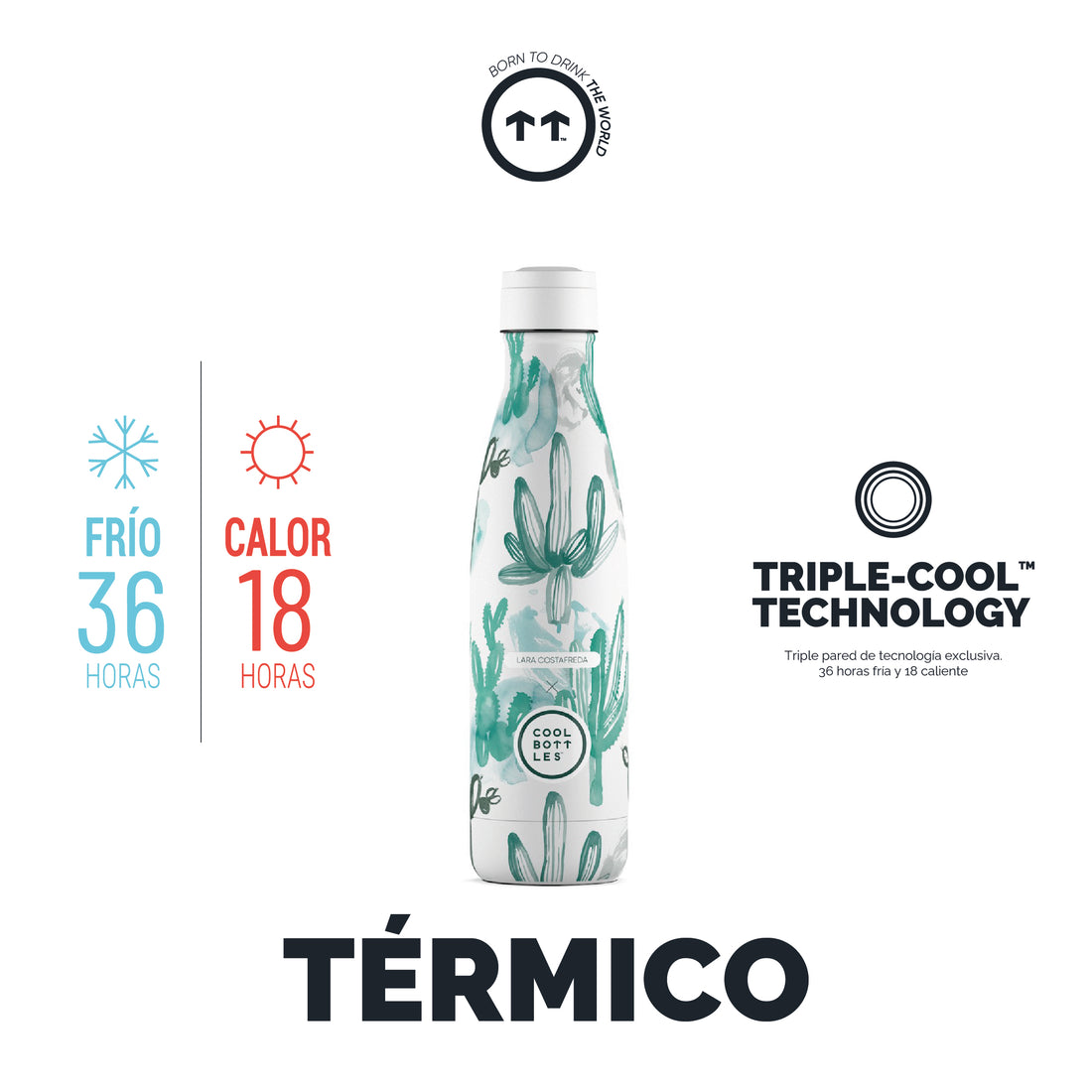 Cool Bottles Botella Termo Watercolor Cactus 500ml